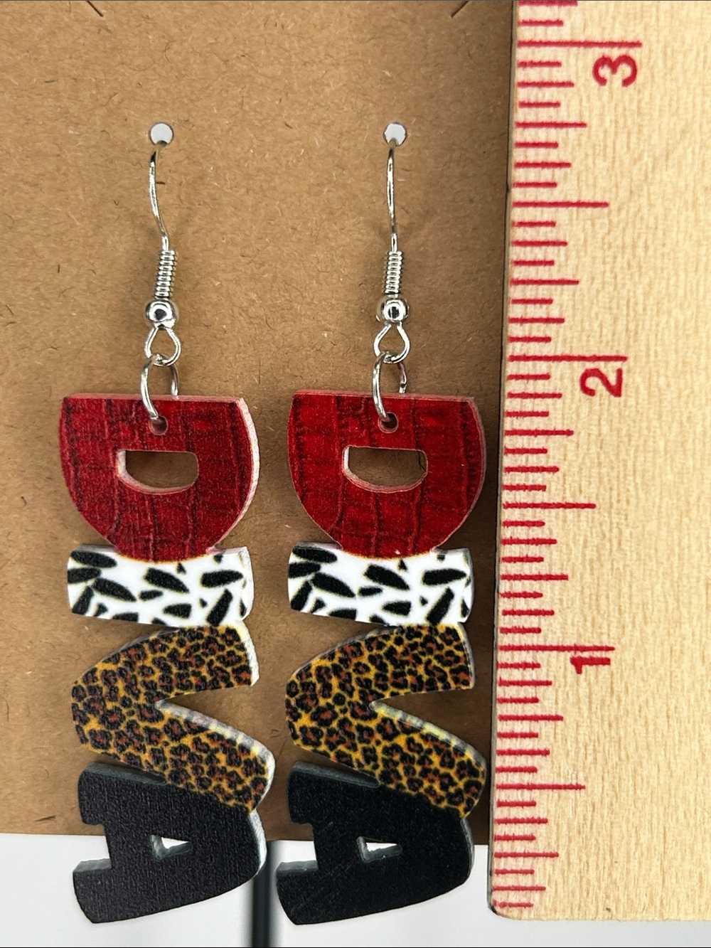 Bold Layered Diva Earrings in Red, White, Leopard and Black Fashion Jewelry - Picture 2 of 3